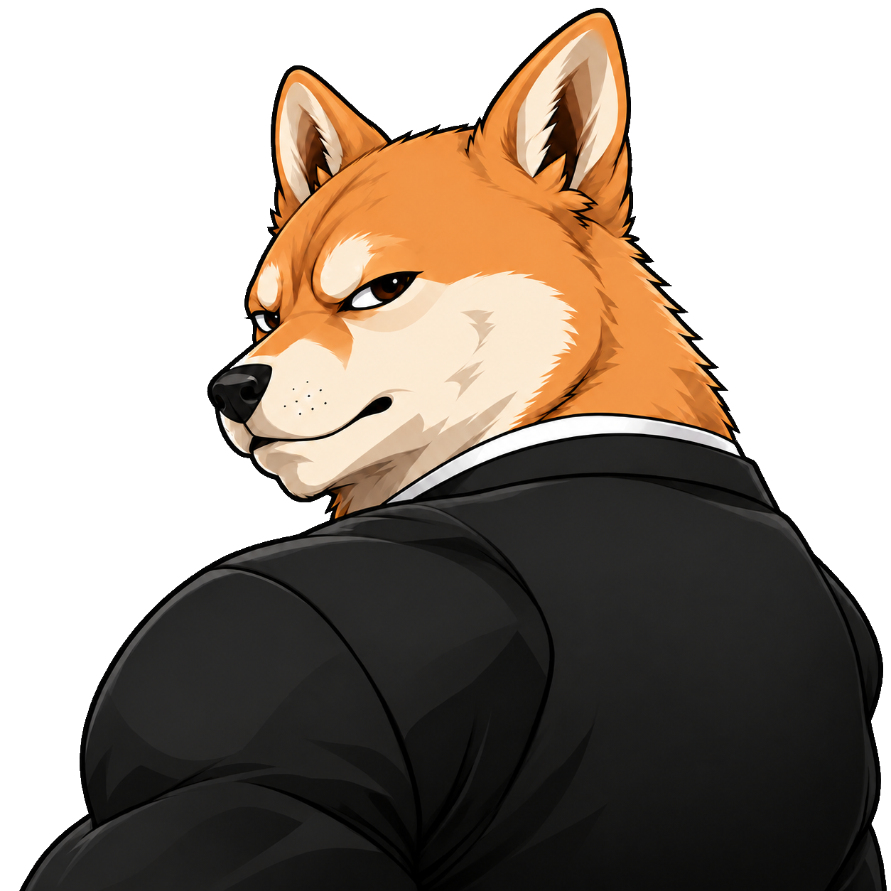 Muscular Shiba Inu in a black suit